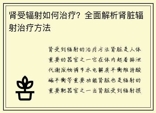 肾受辐射如何治疗?全面解析肾脏辐射治疗方法 肾受辐射如何治疗?全面解析肾脏辐射治疗方法