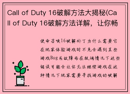 Call of Duty 16破解方法大揭秘(Call of Duty 16破解方法详解，让你畅玩游戏！)